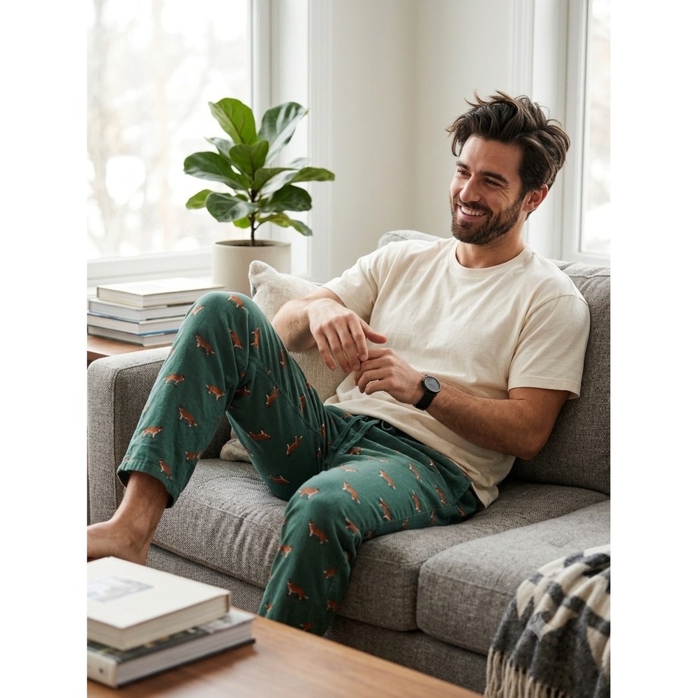 J.Crew Green Fox Print Cotton Flannel Pajama Pants XS Sleepwear Lounge